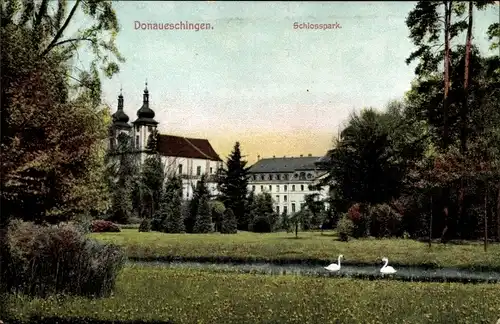 Ak Donaueschingen im Schwarzwald, Schlosspark, Kirche