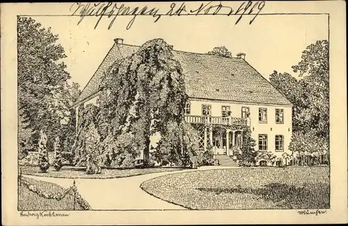 Künstler Ak Gettorf in Schleswig Holstein, Gartenpartie, Haus