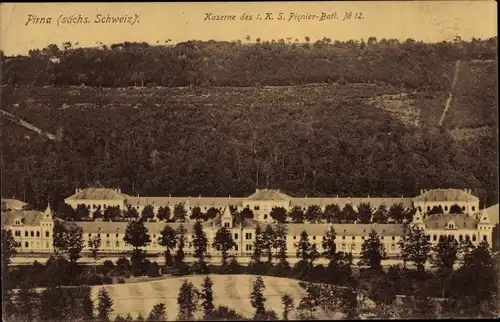 Ak Pirna an der Elbe, Kaserne des 1 K. S. Pionier Batl. Nr 12