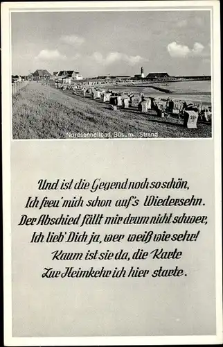 Gedicht Ak Nordseebad Büsum, Strand, Leuchtturm, Und ist die Gegend noch so schön