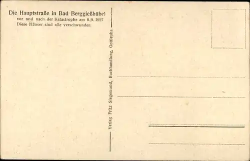 Ak Bad Gottleuba Berggießhübel in Sachsen, Hauptstraße vor und nach Katastrophe 1927, Hochwasser