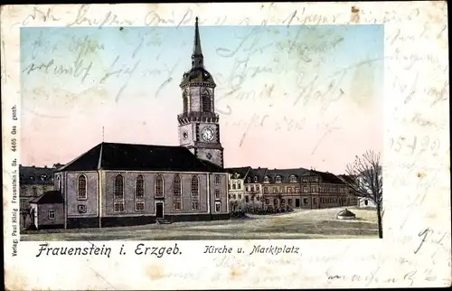 Leuchtfenster Ak Frauenstein im Erzgebirge, Kirche, Marktplatz