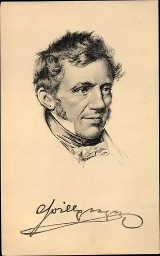 Ak Franz Grillparzer, Dichter, Portrait, Signatur