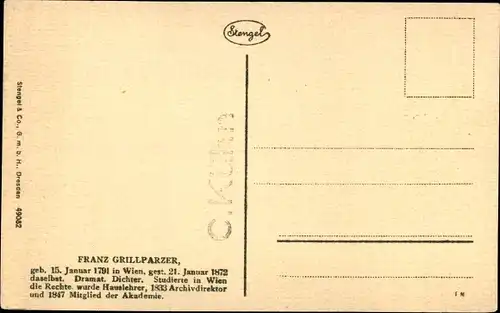 Ak Franz Grillparzer, Dichter, Portrait, Signatur