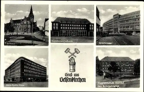 Ak Gelsenkirchen im Ruhrgebiet, Hans Sachs Haus, Sparkasse, Rathaus