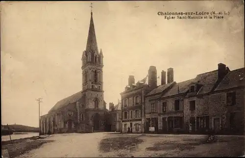 Ak Chalonnes sur Loire Maine et Loire, Eglise Saint Maurille et la Place