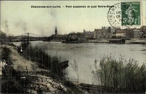 Ak Chalonnes sur Loire Maine et Loire, Pont suspendu et quai Notre Dame