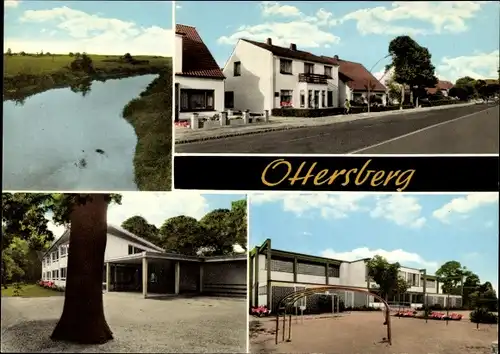 Ak Ottersberg Niedersachsen, Flusspartie, Gebäude, Schule, Straßenansicht