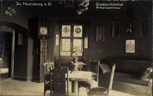 Foto Ak Meersburg am Bodensee, Droste Hülshof Arbeitszimmer, Innenansicht