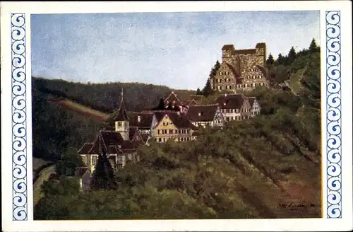 Künstler Ak Linder, Otto, Berneck Altensteig Schwarzwald, Blick auf den Ort