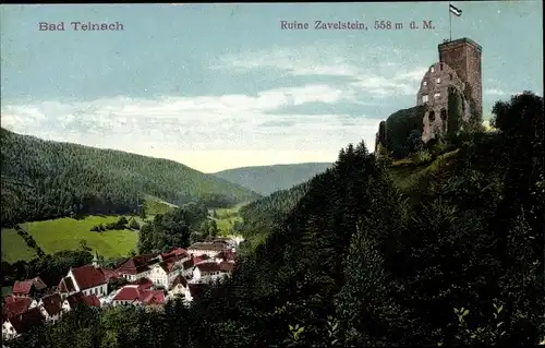 Ak Bad Teinach Zavelstein im Nordschwarzwald, Blick auf den Ort, Ruine Zavelstein