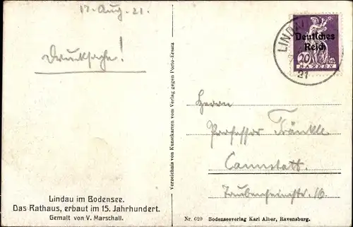 Künstler Ak Marschall, V., Lindau am Bodensee Schwaben, Rathaus