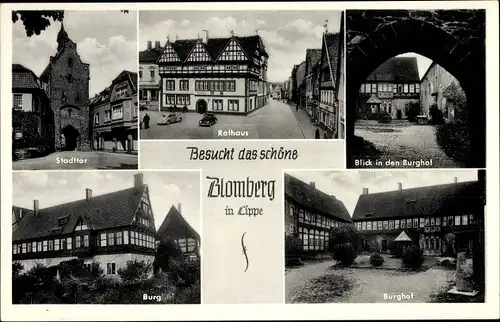 Ak Blomberg im Kreis Lippe, Burghof, Rathaus, Stadttor, Burg
