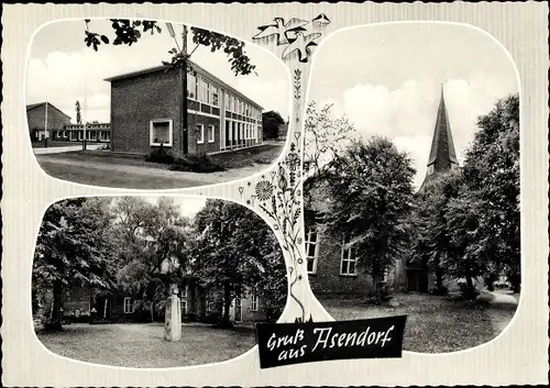 Ak Asendorf Niedersachsen, Kirche, Schule, Denkmal