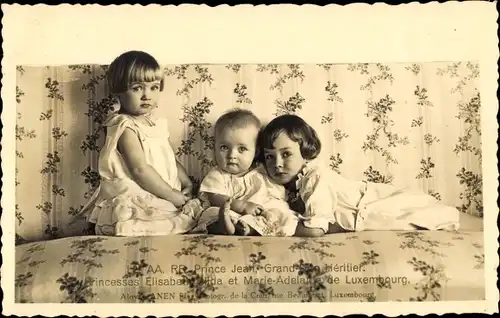 Ak Prince Jean, Prinzessin Elisabeth und Marie Adelaide von Luxemburg