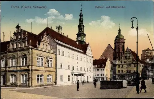 Ak Pirna an der Elbe, Rathaus, Stadtkirche