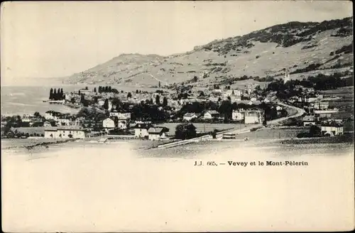 Ak Vevey Kanton Waadt, Blick auf die Stadt am Mont Pelerin