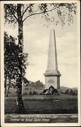 Ak Königsbrück in der Oberlausitz, Truppenübungsplatz, Denkmal der Königl. Sächsischen Armee