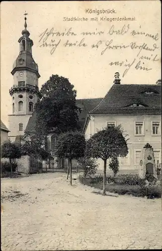 Ak Königsbrück in der Oberlausitz, Stadtkirche mit Kriegerdenkmal