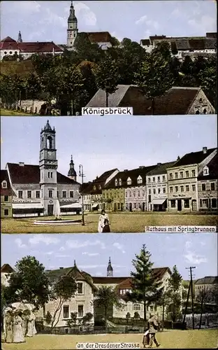 Ak Königsbrück in der Oberlausitz, Rathaus mit Springbrunnen, Dresdener Straße