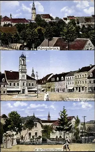 Ak Königsbrück in der Oberlausitz, Rathaus, Springbrunnen, Dresdener Straße