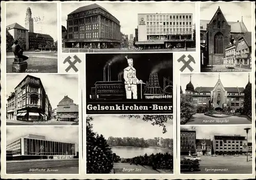 Ak Buer Gelsenkirchen im Ruhrgebiet, Berger See, Rathaus, Springemarkt, Marien Hospital