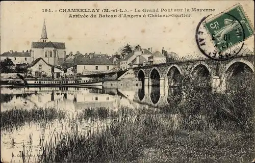 Ak Chambellay Maine-et-Loire, Le Grand Pont sur la Mayenne