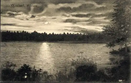 Mondschein Ak Bad Wildbad im Schwarzwald, Blick über den Wildsee