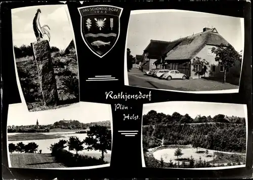 Wappen Ak Rathjensdorf Plön in Schleswig Holstein, Gasthof Dorfkrug Lindemann, Umgebung, Hahn