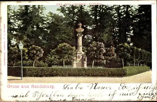 Litho Rendsburg in Schleswig Holstein, Uwe Jens Lornsen Denkmal