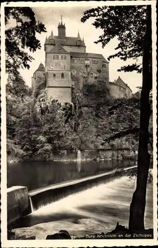 Ak Kriebstein Mittelsachsen, Blick auf Schloss Kriebstein, Wehr