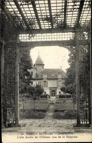 Ak Jambville Yvelines, L'aile droite su Chateau vue de la Roseraie