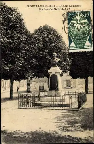 Ak Houilles Yvelines, Place Courbet, Statue de Schoelcher