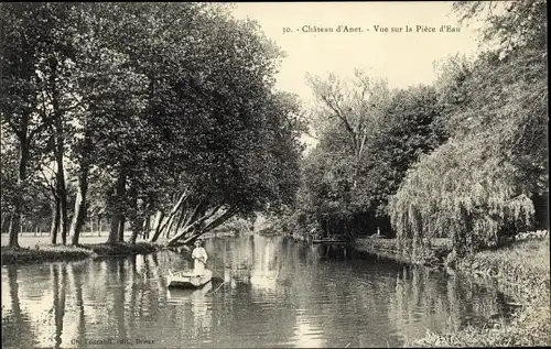 Ak Anet Eure et Loir, Le Chateau, Vue sur la Piece d'Eau