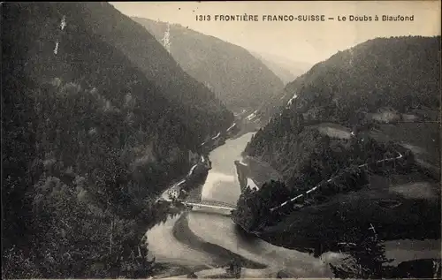 Ak Blaufond Doubs, Frontiere Franco Suisse, Flusspartie