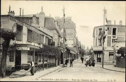 Ak Enghien les Bains Val d’Oise, Rue du Chemin de Fer, Cafe de la Gare