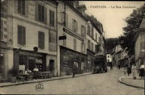 Ak Parmain Val-d’Oise, La Rue Guichard, Buvette de la Gare