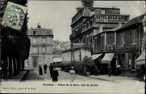 Ak Pontoise Val d'Oise, Place de la Gare, Hotel de la Gare