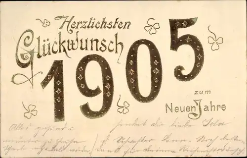 Präge Ak Glückwunsch Neujahr 1905, Glücksklee
