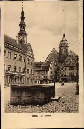 Ak Pirna an der Elbe, Obermarkt, Kirchturm
