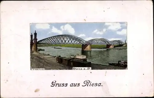 Passepartout Ak Riesa an der Elbe Sachsen, Elbbrücke