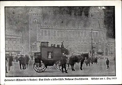 Ak Eschweiler Nordrhein Westfalen, Rathaus, historische Postreise von 2 Rheinländern 1933