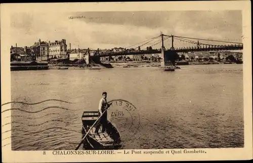 Ak Chalonnes sur Loire Maine et Loire, Le Pont suspendu et Quai Gambetta