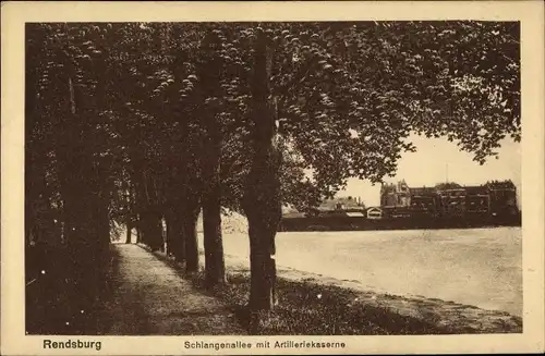 Ak Rendsburg in Schleswig Holstein, Schlangenallee mit Artilleriekaserne