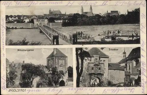 Ak Ingolstadt an der Donau Oberbayern, Tränktor, Münzburgertor, Brücke