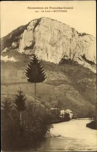 Ak Mouthier Doubs, Berg, Flusspartie, la Loue