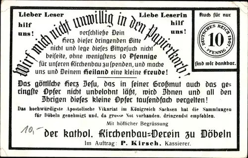 Künstler Ak Thaelwitz, Adolph, Döbeln Sachsen, Gesamtansicht, Kath Kirchenbauverein