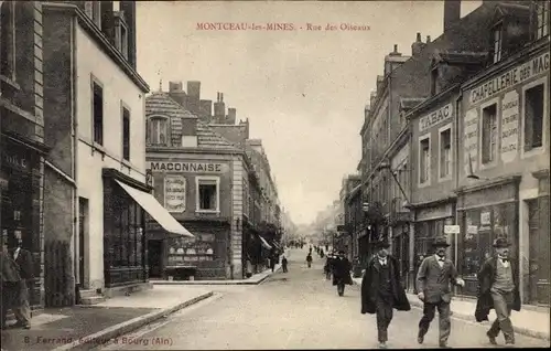 Ak Montceau les Mines Saône et Loire, Rue des Oiseaux