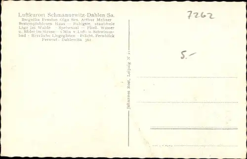 Ak Schmannewitz Dahlen in Sachsen, Bergvilla Pension Olga, Inh. Arthur Mehner