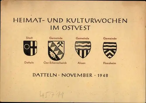 Stadtplan Ak Datteln im Ruhrgebiet, Heimat und Kulturwochen im Ostvest 1948